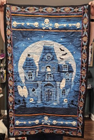 Spooky Blue Mansion - Quilted Wall Hanging